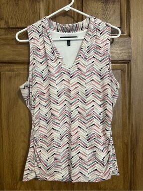 White House Black Market Pink & Gray Chevron V-Neck Tank